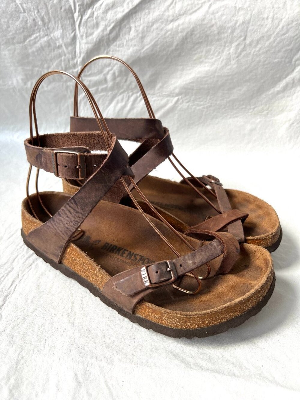 Birkenstock sandals Yara womens 38 7 7.5 brown leather toe loop ankle strap
